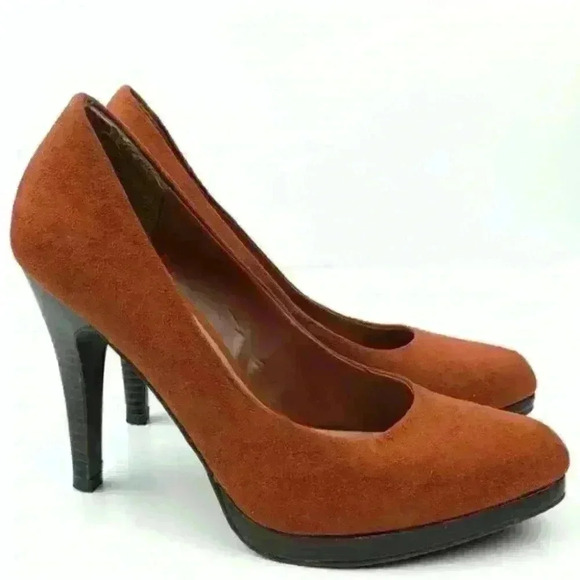 Apt 9 heels sz 6 orange rust faux suede platforms - Picture 1 of 10